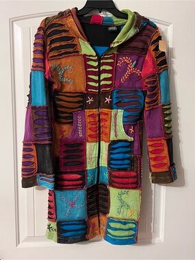 Size small/medium -Women's colorful Embroidered  Knee Length Jacket- like new